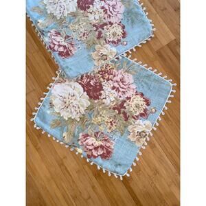 Waverly Ballard Bouquet Linen Blend Robin Egg Accent Throw Pillow Covers 16"